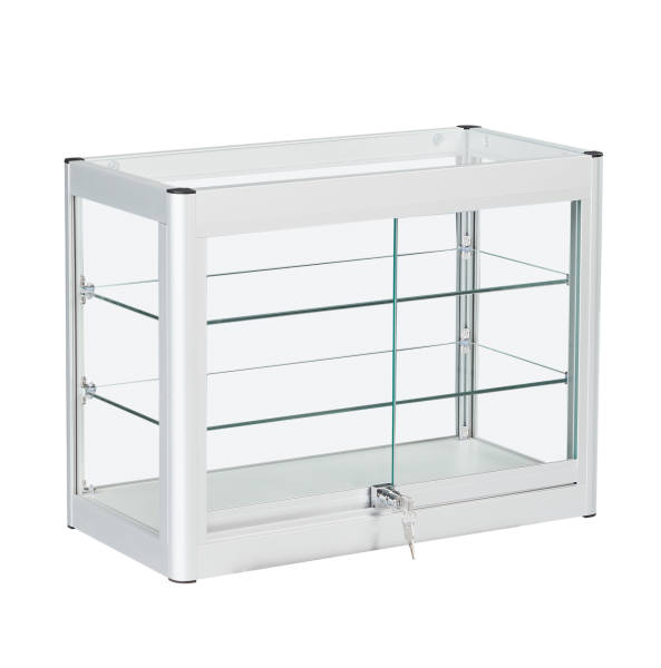 Load image into Gallery viewer, large countertop aluminium and glass showcase in a silver finish