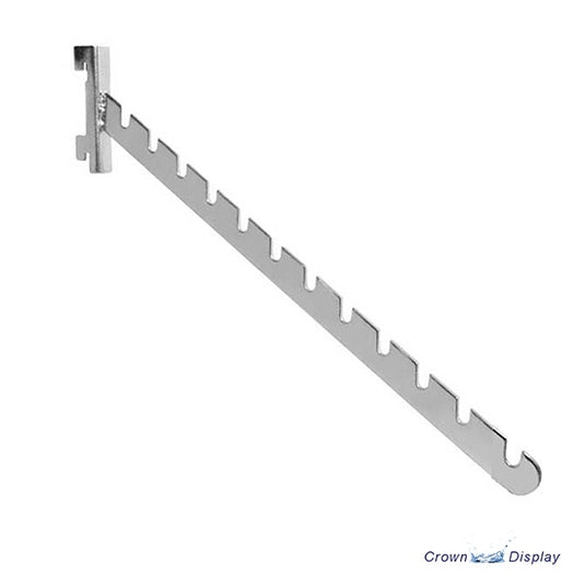 12 notch display arm for twin slot or wall channel retail display systems