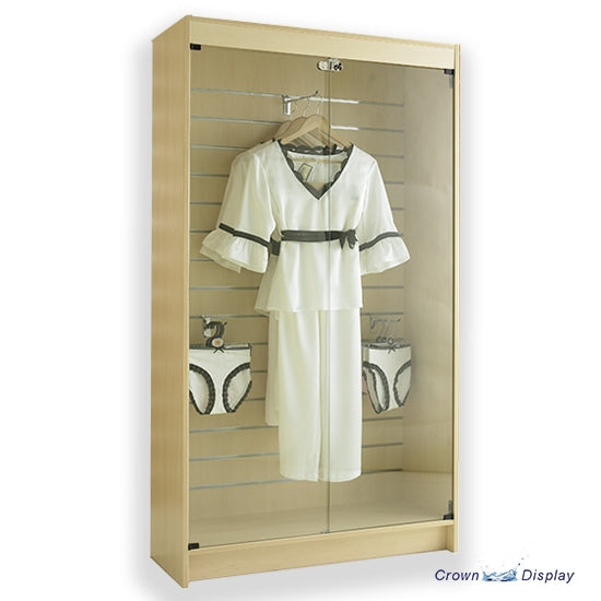 Load image into Gallery viewer, Crown Display slatted freestanding showcase with lockable glass doors