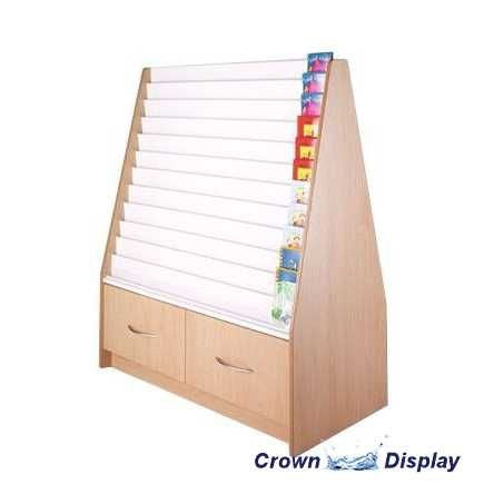 double sided greetings card unit with storage drawers and slatted ends