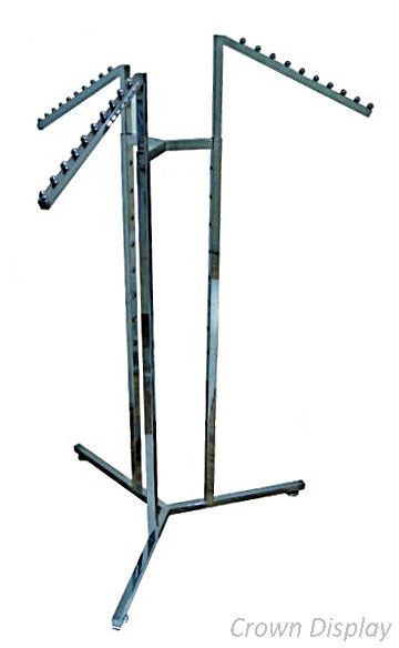 3-way, adjustable height retail sales display rail in a mirrored chrome finish