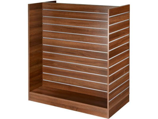 Crown Display slatted gondola unit available in various finishes for retail sales displays