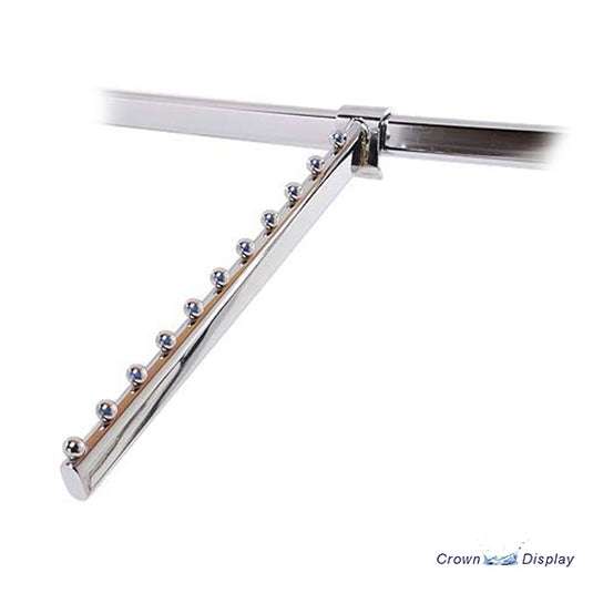 A chrome finish economy fashion sloping arm to fit an oval bar on retail display systems