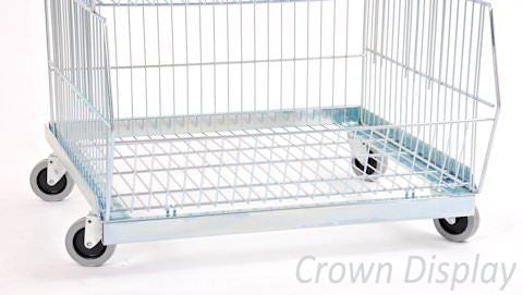 a stacking basket stand with castors for use with 500mm deep shopping baskets