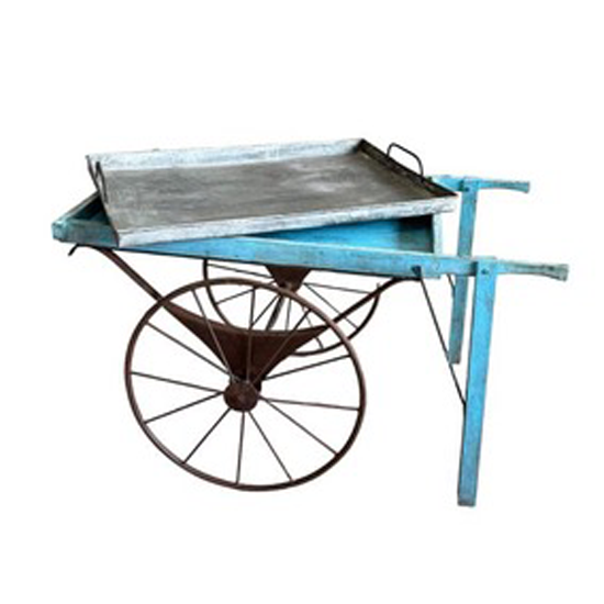Load image into Gallery viewer, Blue cart with a metal tray on a white background
