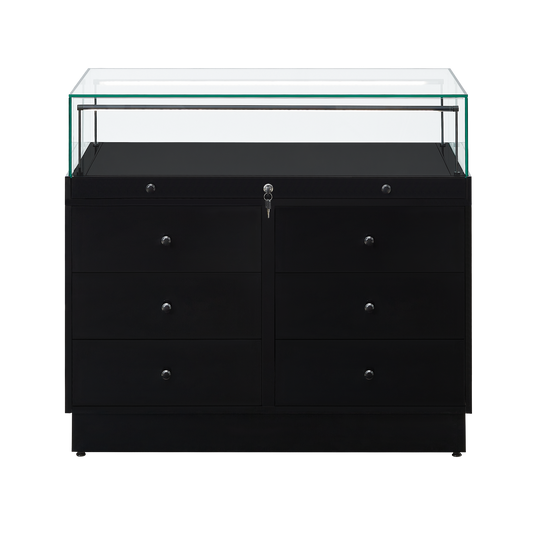 Glass Display Case with Drawers