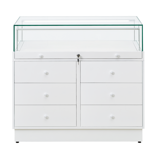 Glass Display Case with Drawers
