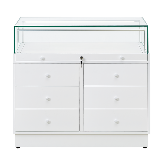 Glass Display Case with Drawers