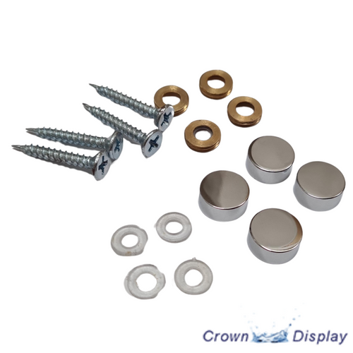 16mm screw head covers in a chrome finish complete with fixings