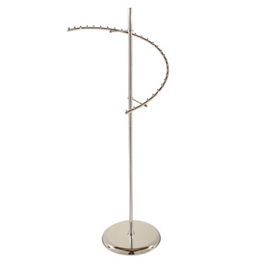 Chrome Spriral clothes rail on a white background with a solid chrome base