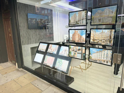 a window display showing the Claralight LED lickpockets on a cable display in landscape format