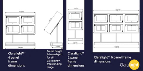 size specifications for the claralight LED display stands