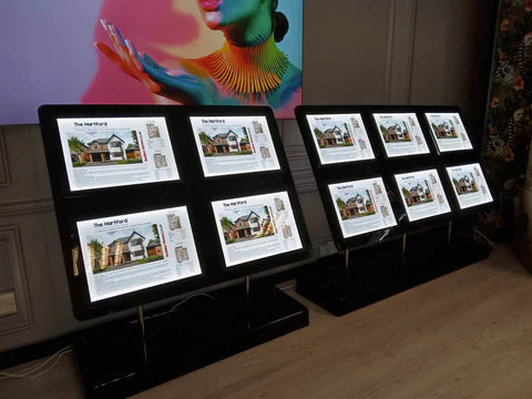 an internal display showing how to use freestanding LED display pockets from the claralight range
