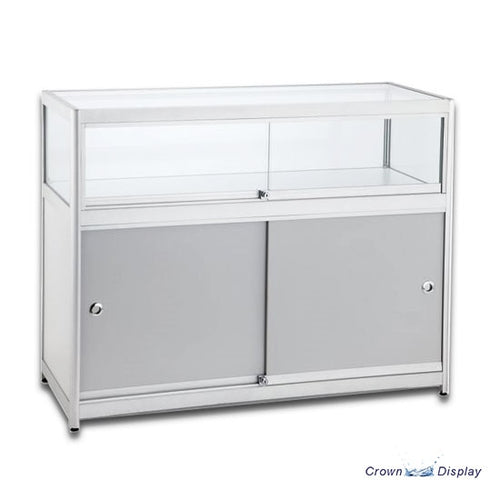 aluminium and glass showcase with lighting available in four sizes