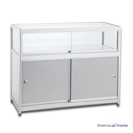 aluminium and glass showcase with lighting available in four sizes