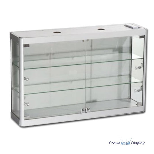 aluminium and glass wall mounted showcase with lighting