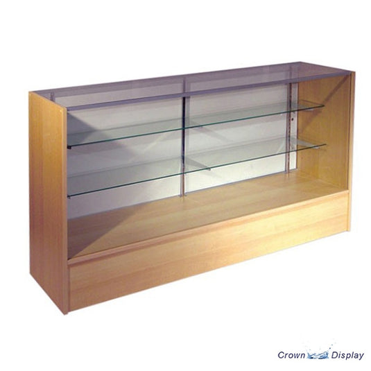 rear view of a full glass display shop counter with an option for a solid or glass top