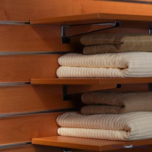 custom sized slatwall wood shelving available in various finishes