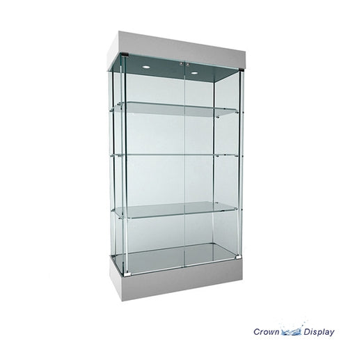 wide frameless glass and aluminium showcase with lighting and security lock