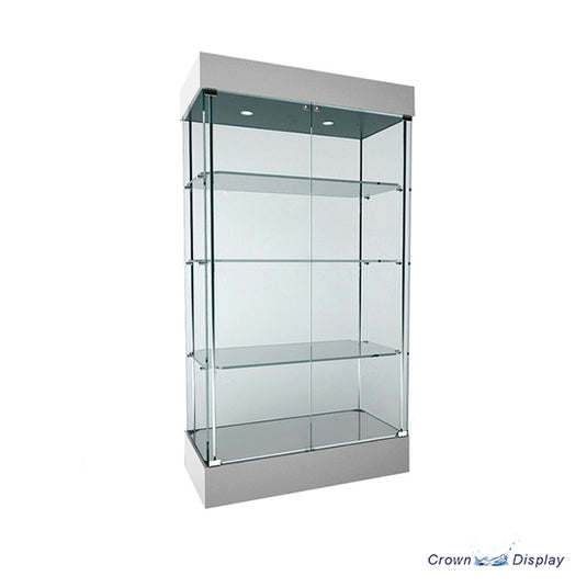 wide frameless glass and aluminium showcase with lighting and security lock