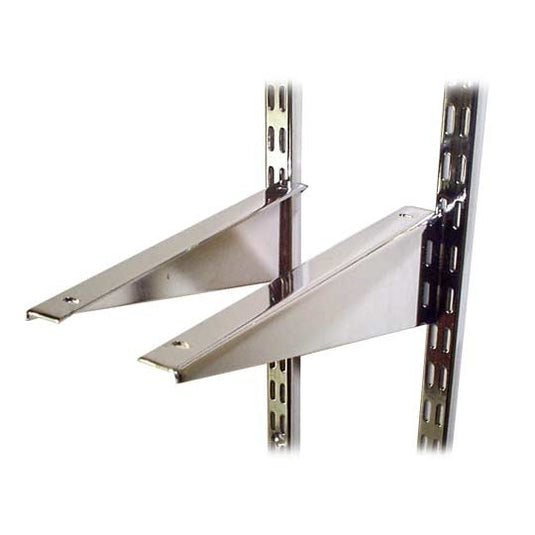 a pair of 220mm chrome shelf brackets for use with twin slot of similar retail shelving system