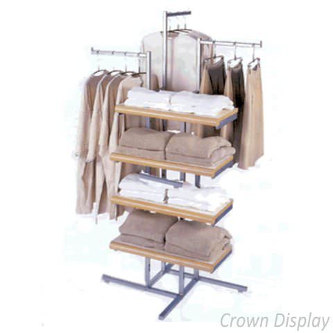 space saver retail sales display unit with shelves and hanging rails