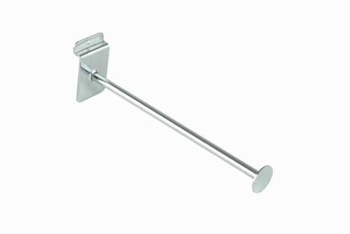 a chrome arm with disc end for slatwall panel display and for use in retail display