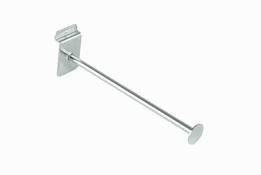 a chrome arm with disc end for slatwall panel display and for use in retail display